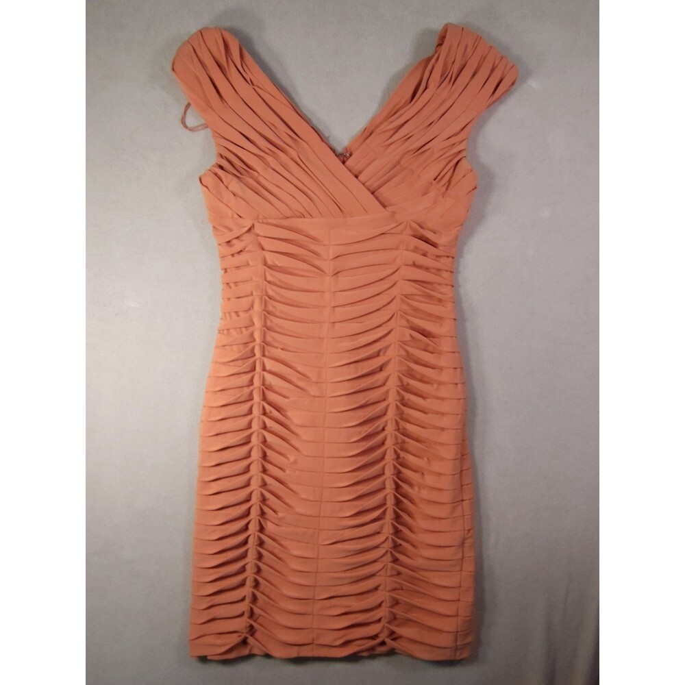 Adrianna Papell Fully Ruched Bodycon Sheath Dress Stretch Size 4 Formal Glam